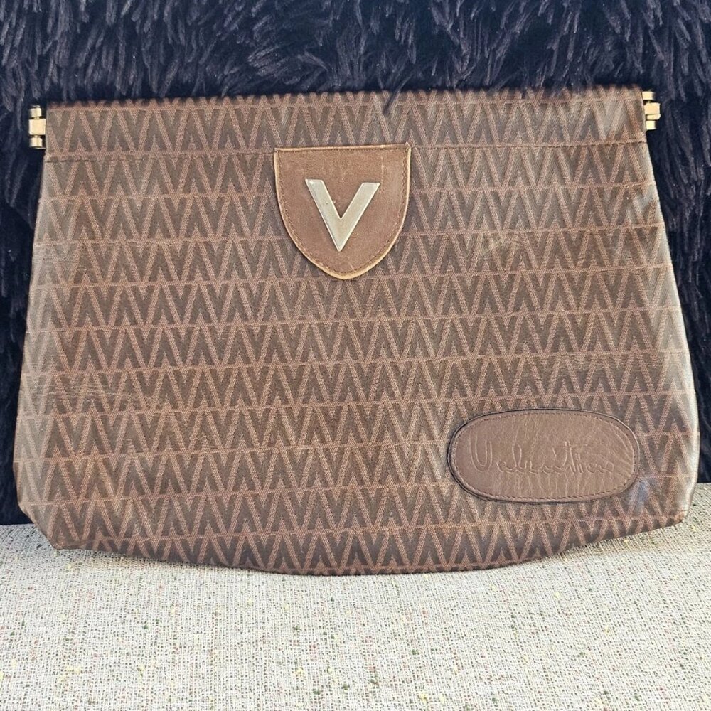 Vint Valentino Clutch Bag Make Up Bag Brown Leather Bag Cosmetic Bag Made Italy